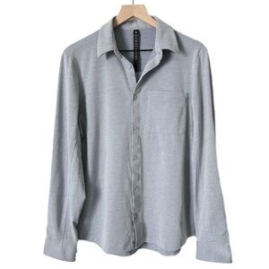 Lululemon Commission Long Sleeve Button Down Qwick Oxford Harbor Blue Sz Medium